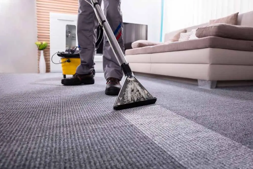 Profissional da WR Clean fazendo lavagem a seco de sofá e carpete